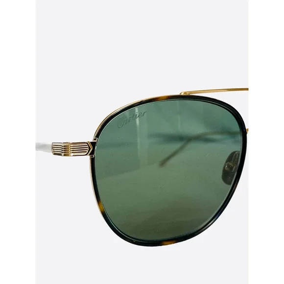 Cartier Green Lens Gold Titanium Frame Sunglasses